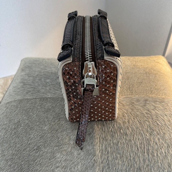 TOD'S Leather and Phyton Gommino Studded Logo Box Crossbody Bag - Picture 9 of 14